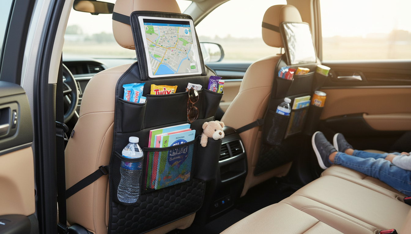 Hexy Car Seatback Organizer: 7 Pockets + Tablet Sleeve
