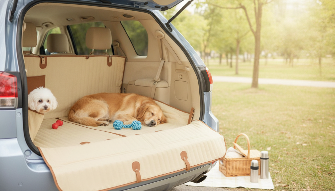 Sturdy Beige Car Dog Hammock for Cleaner, Safer Rides